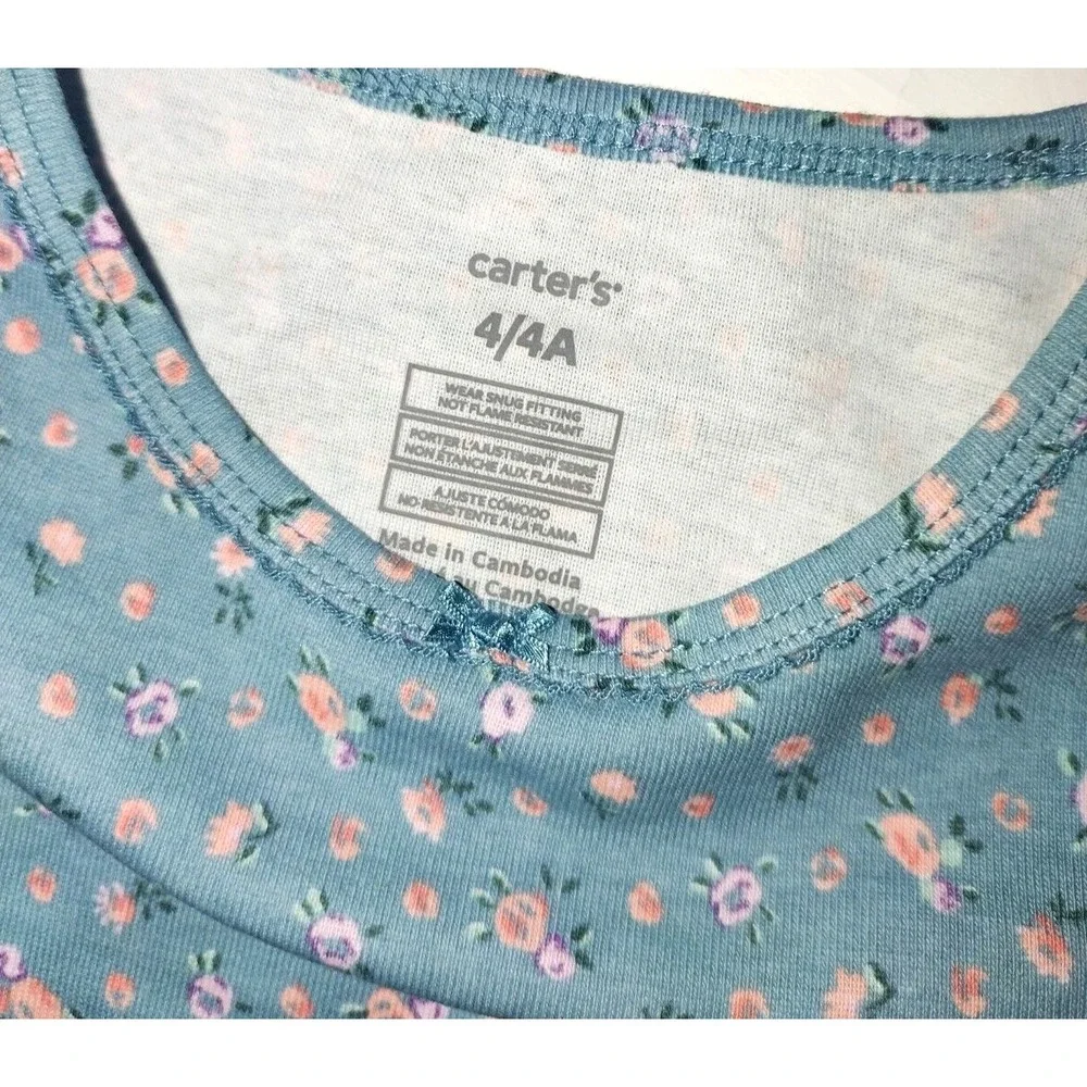 Carter's 2pc Blue Floral Girls Sz 4 Pajamas Cotton Long Sleeve Pants Set NWT‎